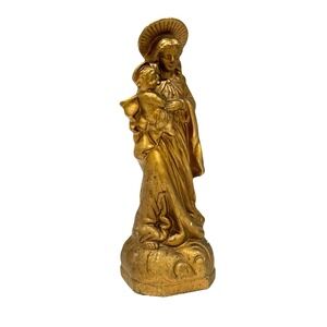 VTG Chadwick Mary & Baby Jesus Statue‎ Music Box Bronze Ceramic 9" T45
